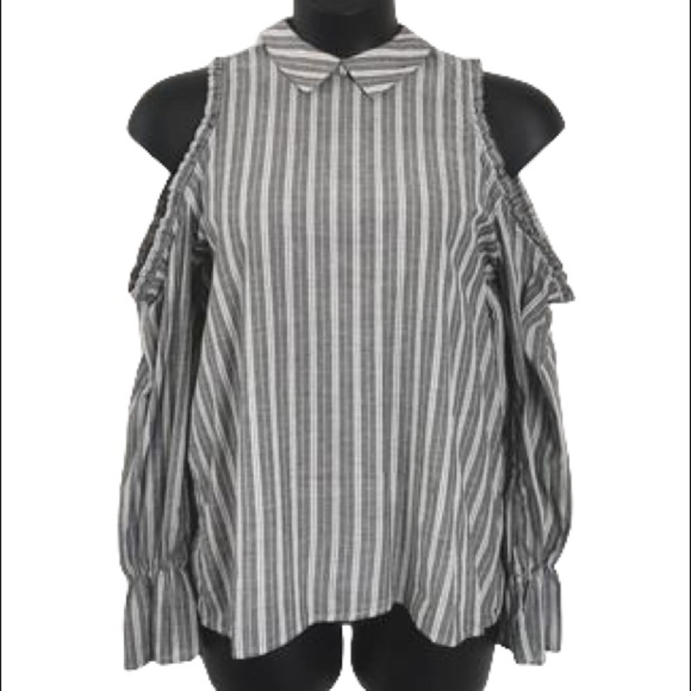 COLD SHOULDER STRIPED BLOUSE
